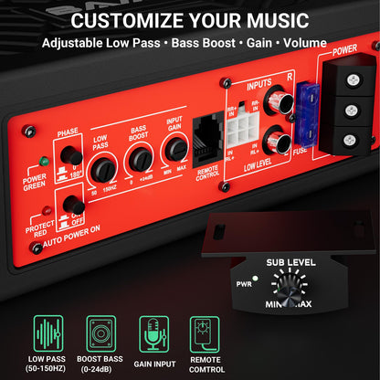 Baaaq Slim Underseat Powered Car Subwoofer, 2026 Upgraded 10 inch 1200W Car/Truck Audio Subwoofer with Built-in Amplifier Amp Combo Package, Powerful bass and RGB LED Ambient Light for Car and Truck