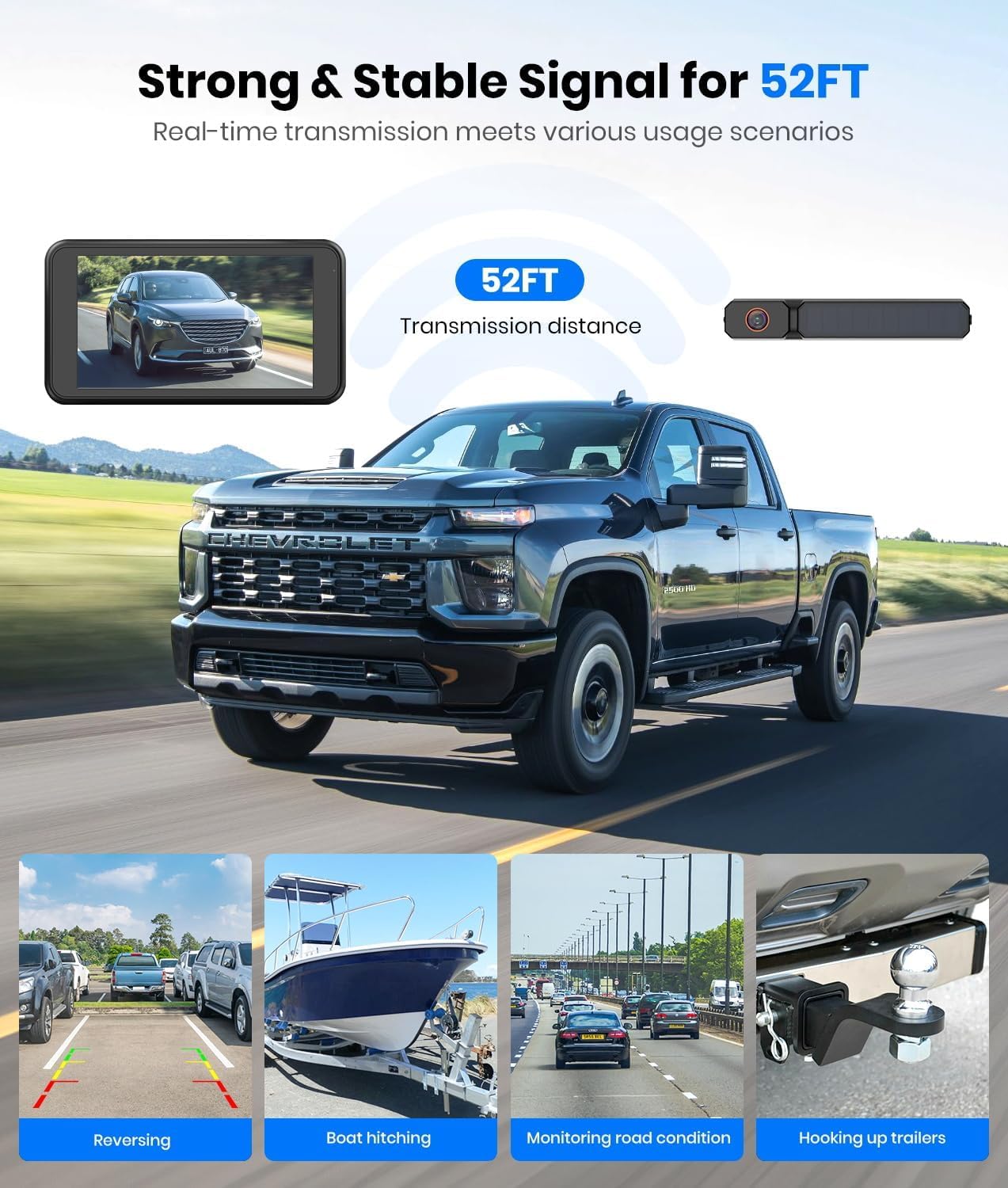 AUTO-VOX Solar Wireless Backup Camera with 5" 1080P Monitor