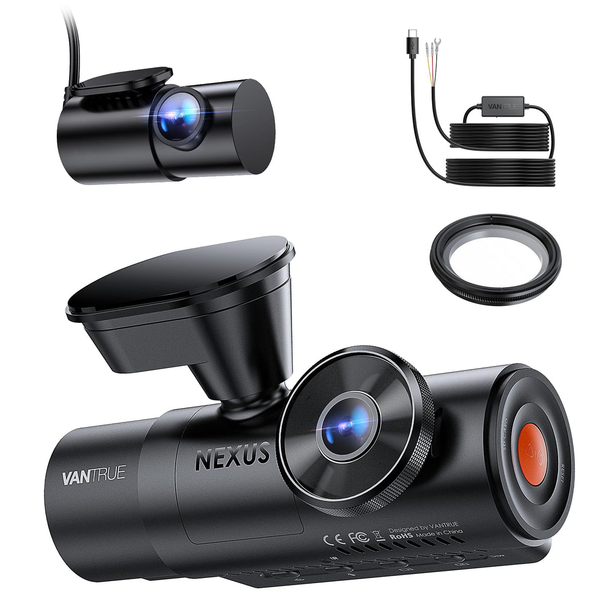 [Bundle-2 Items: Vantrue N4 Pro S Dash Cam & CPL & Hardwire Kit] Triple STARVIS 2 Dash Camera for Cars, 4K+1080P+2.5K Front and Rear Inside, HDR IR Night Vision, 24/7 Buffered Parking Mode, GPS