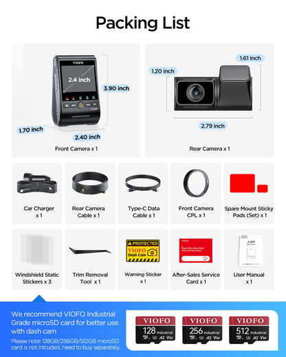 VIOFO A329S 4K 60FPS Dash Cam Front and Rear, 4K+2K Dual Dash Camera for Cars, Power Saving Parking Mode, Wi-Fi 6 App Control, Dual STARVIS 2 Sensors, Supports up to 4TB SSD