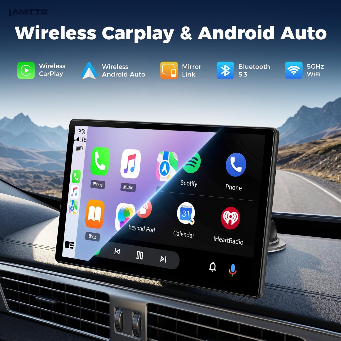 LAMTTO 11" Wireless CarPlay Screen with in-Cell Display - Dual-Band WiFi, OTA Updates & Mirror Link for iPhone & Android, A Thoughtful Gift for Family & New Drivers