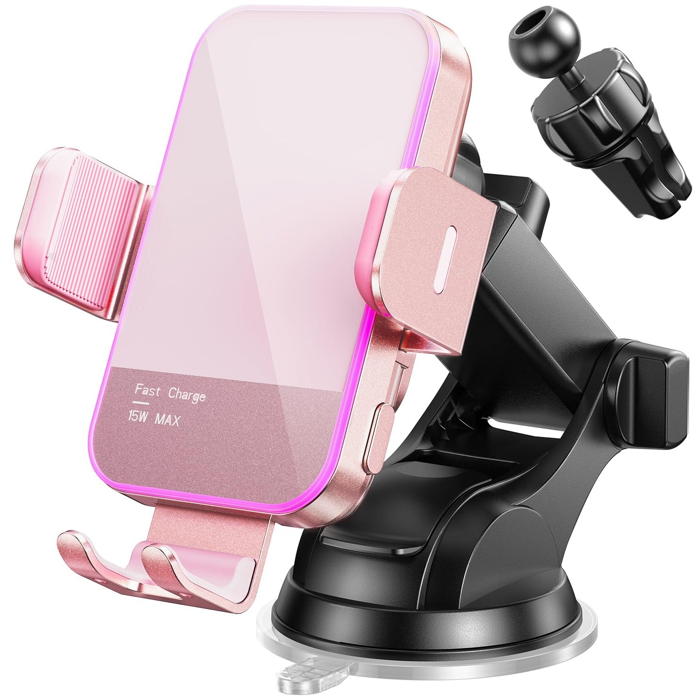 Wireless Car Charger,【7 Colored LED Backlit】 Mosurr 15W Auto Clamping Car Charger Phone Mount Holder fit for iPhone 15 14 13 12 Mini Pro Max 11 XR XS X, Samsung Galaxy S23 Ultra S22 S21+ S10+ Note 20