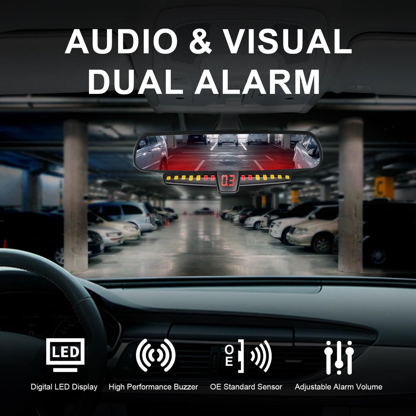 Promata PS02 Car Rear Parking Sensor Kit with Buzzer,4 58KHz OE Standard Sensors,Auto Tow-Bar Recognition and Self Test Function,Detection Range(0~59 inch)