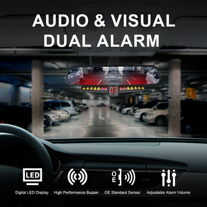 Promata PS02 Car Rear Parking Sensor Kit with Buzzer,4 58KHz OE Standard Sensors,Auto Tow-Bar Recognition and Self Test Function,Detection Range(0~59 inch)