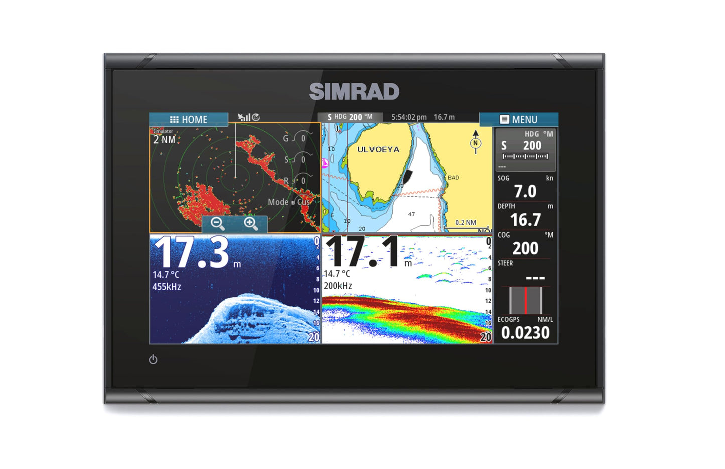 Simrad GO Chartplotter and Fish Finder, with Transducer and Radar Options, Preloaded C-MAP Discover Chart Card