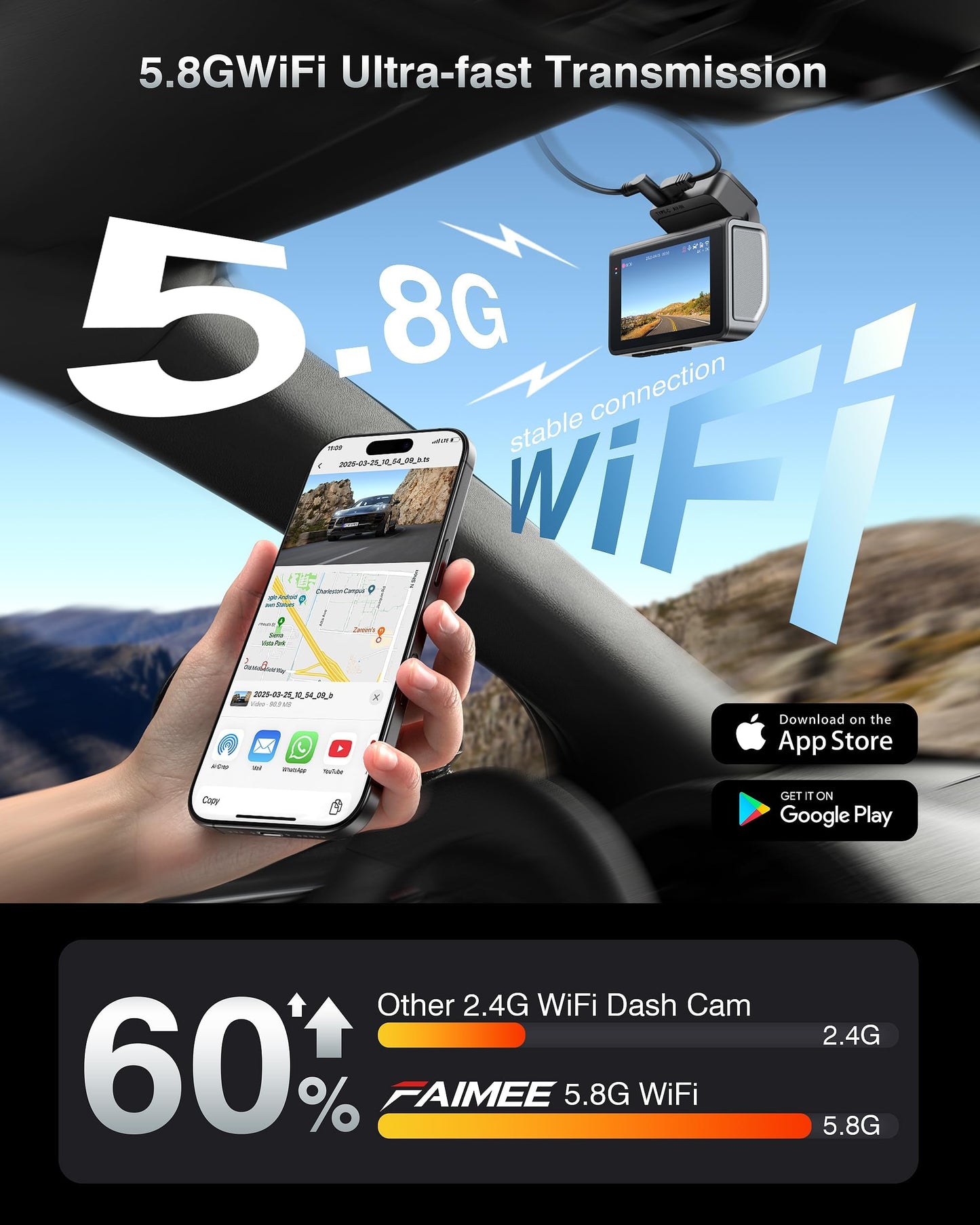 4K Dash Cam Front and Rear FAIMEE 4K+2K Dash Camera for Cars