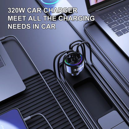 320W USB C Car Charger, 6 Ports Type C Car Charger, PD3.0/QC4.0/PPS Super Fast Charging for iPhone 17/16/15 Series, Galaxy S25/S24/23, iPad, MacBook Pro/Air, Laptop