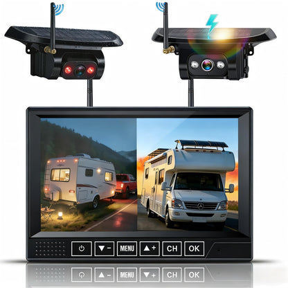 HD 1080P RV Backup Camera Wireless Easy Install: 7'' DVR 4-Channels Split Screen for Furrion Pre-Wired RVs System, AI Motion Detection Clear Night Vision Rear View Camera