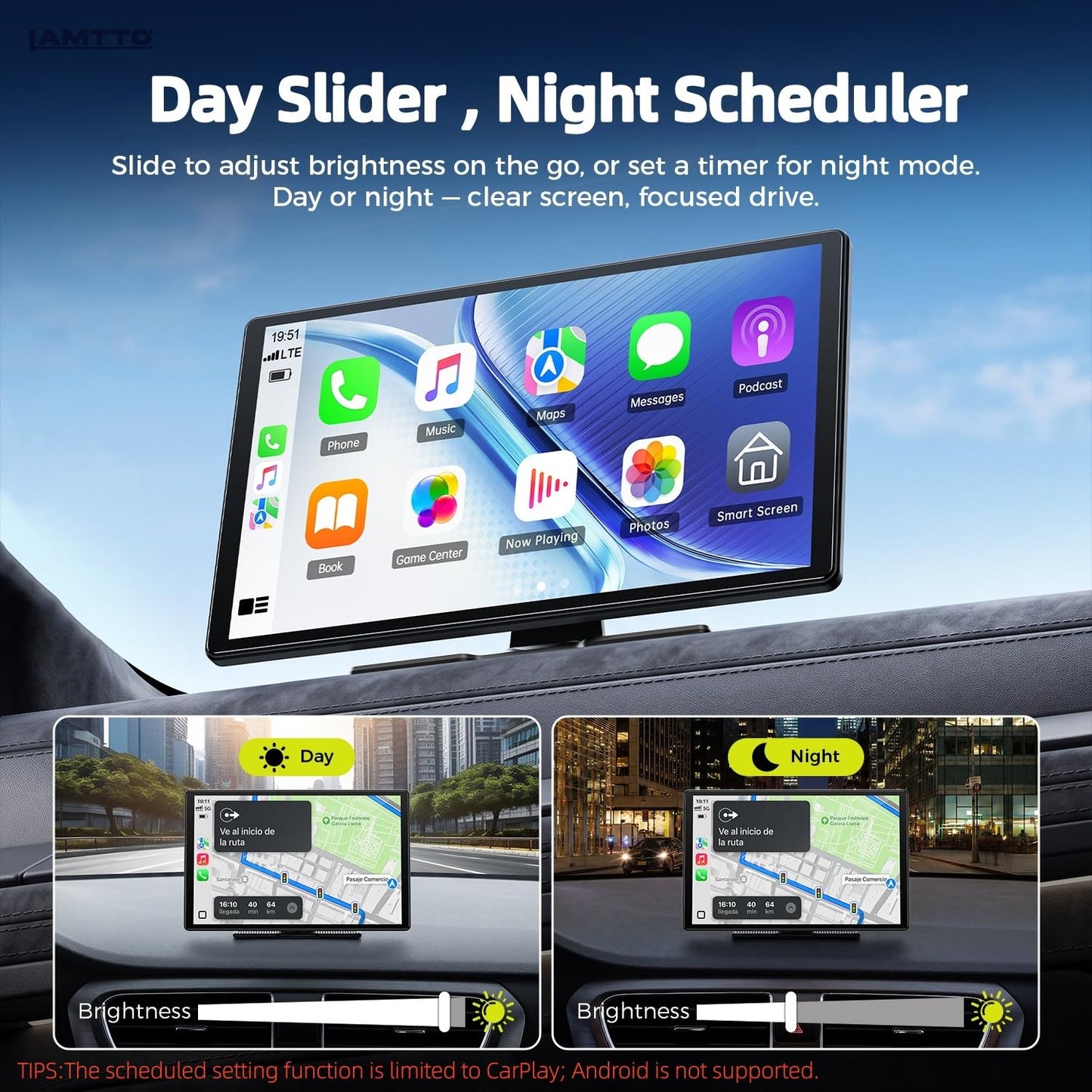 LAMTTO 11" Wireless CarPlay Screen with in-Cell Display - Dual-Band WiFi, OTA Updates & Mirror Link for iPhone & Android, A Thoughtful Gift for Family & New Drivers