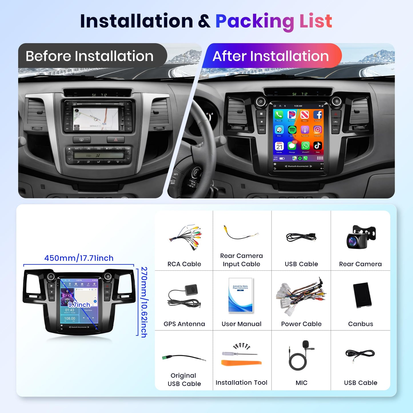 Android 13 Car Radio for Toyota Fortuner Hilux 2005-2014