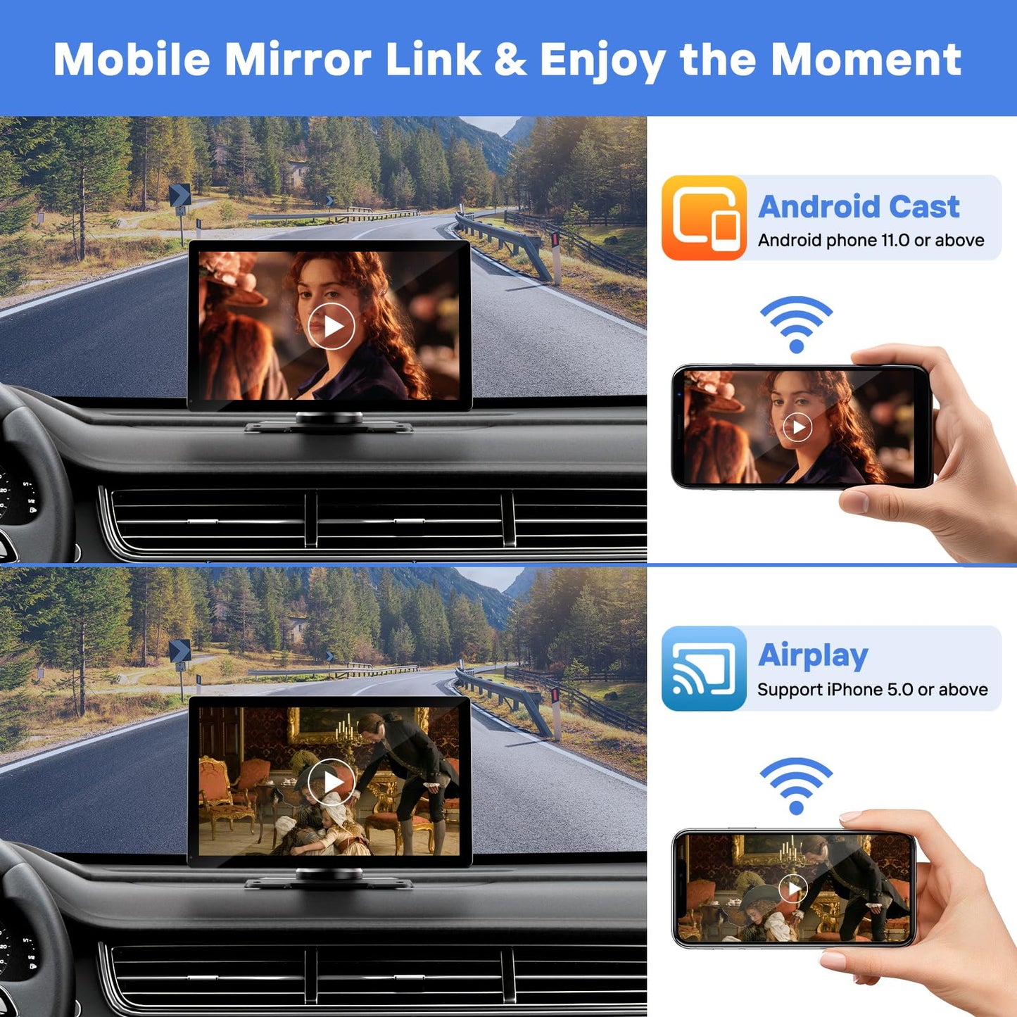 HAUXIY 9" Wireless Apple Carplay Screen for Car, Portable Touchscreen Apple Carplay & Android Auto with OTA Update, Backup Camera,FM, Voice Control/GPS Navigation/Mirror Link/BT