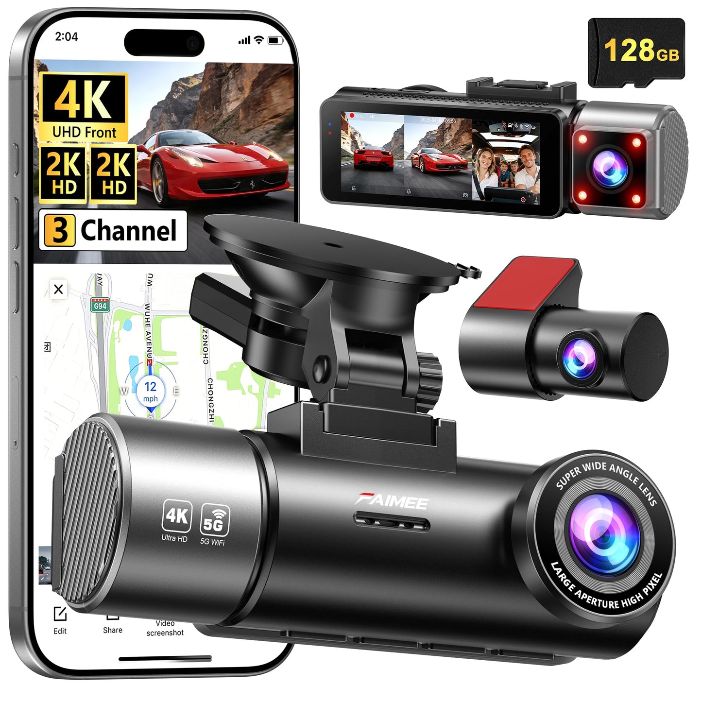 4K Dash Cam Front and Rear FAIMEE 4K+2K Dash Camera for Cars