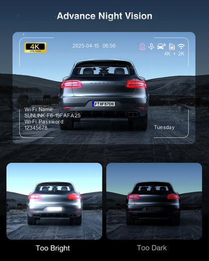 4K Dash Cam Front and Rear FAIMEE 4K+2K Dash Camera for Cars