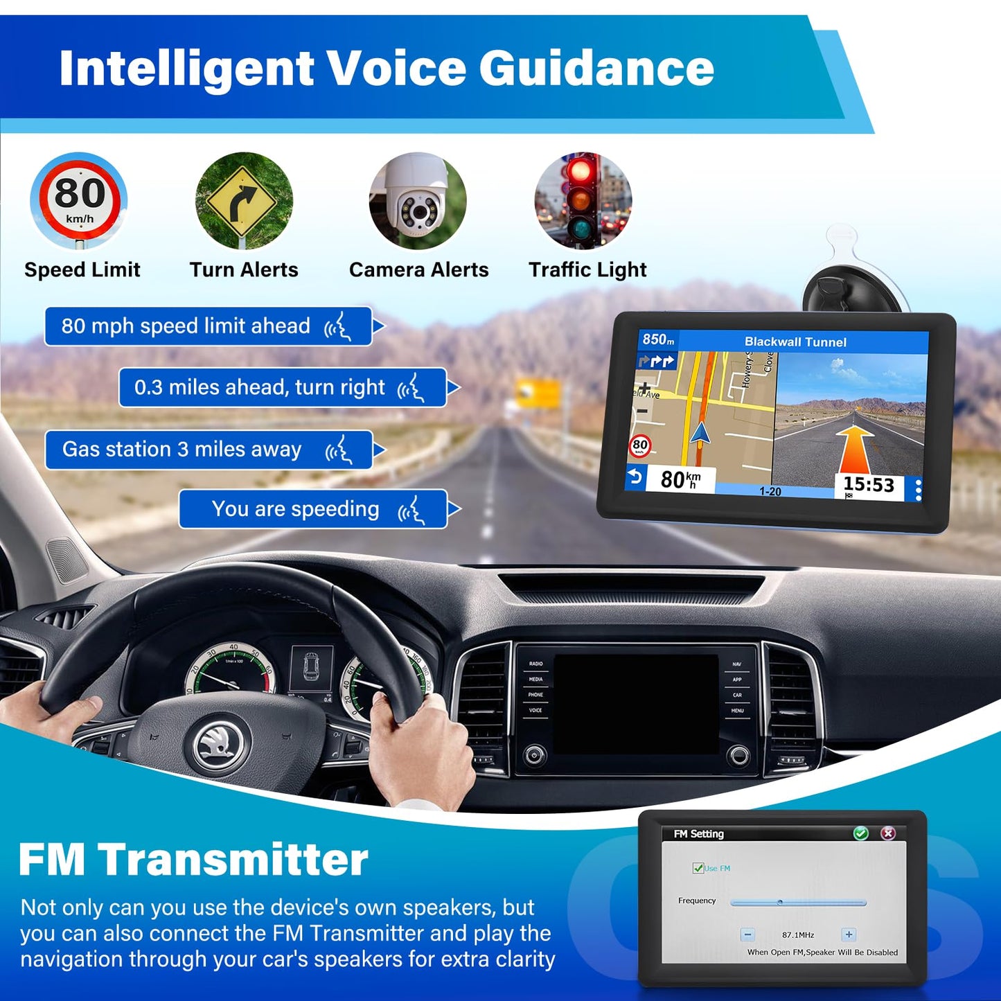 GPS Navigator for Car Truck RV - 7'' HD Touchscreen Navigation System, Latest 2026 Maps Free Lifetime Updates, Speed & Red Light Warning, Turn-by-Turn Voice Guidance for All Cars