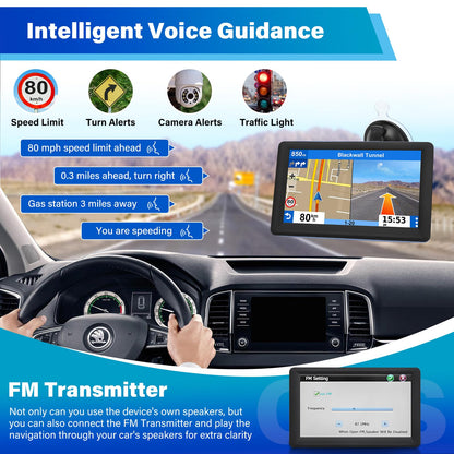 GPS Navigator for Car Truck RV - 7'' HD Touchscreen Navigation System, Latest 2026 Maps Free Lifetime Updates, Speed & Red Light Warning, Turn-by-Turn Voice Guidance for All Cars