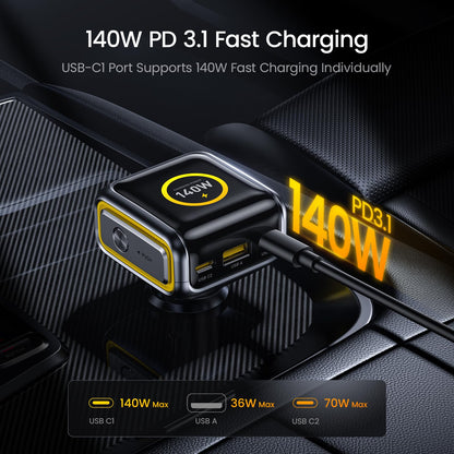 AOHI SUPERAUTO 170W Car Charger with Smart LED Display140W PD 3.1 USB C Fast Charging Car Adapter with USB4 2.0 Cable 6.6ft with 240W PD3.1 Fast Charging, 80Gbps Data Transfer, Dual 8K/Triple 4K Displ