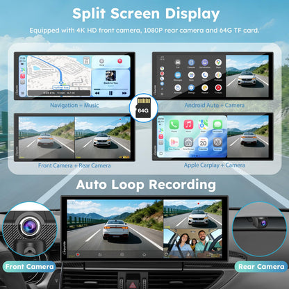 CARPURIDE CarPlay & Android Auto Dual Bluetooth, 7" Waterproof GPS Navigation Screen, Data Reading, Native Wonder, TPMS, Light Sensor, Music Sharing, Intercom, 16-Pin
