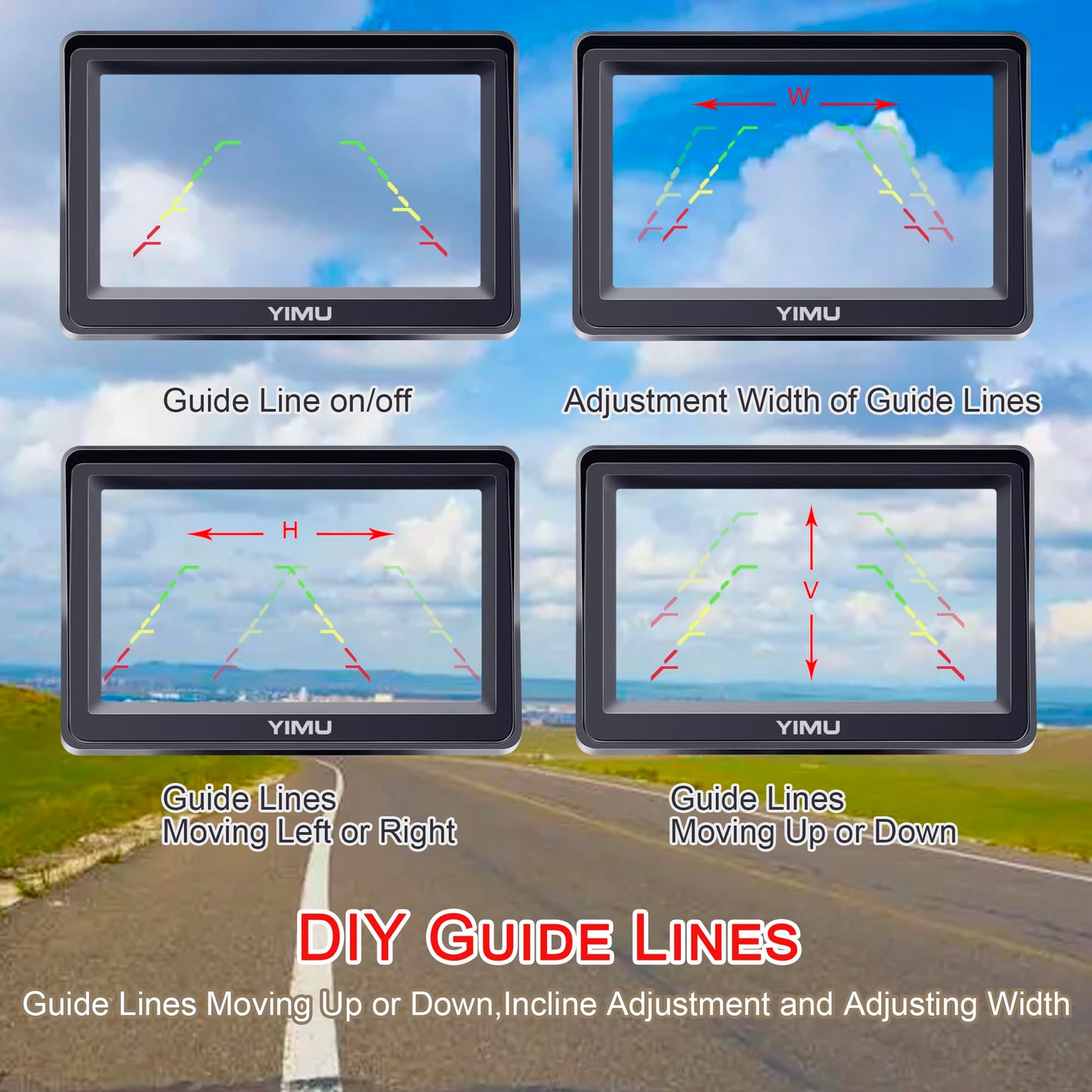 YIMU Backup Camera System with License Plate Backup Camera, Easy Installation, Plug & Play, DIY Guide Lines, 150° Wide Angle, Night Vision, IP69K Waterproof
