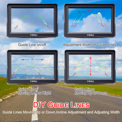YIMU Backup Camera System with License Plate Backup Camera, Easy Installation, Plug & Play, DIY Guide Lines, 150° Wide Angle, Night Vision, IP69K Waterproof