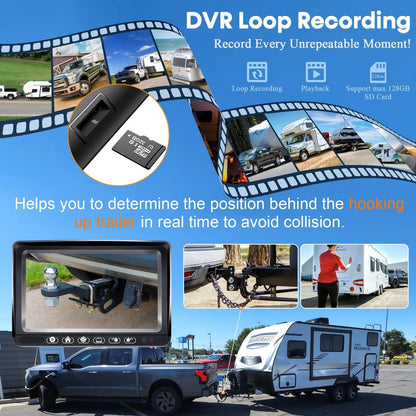 HD 1080P RV Backup Camera Wireless Easy Install: 7'' DVR 4-Channels Split Screen for Furrion Pre-Wired RVs System, AI Motion Detection Clear Night Vision Rear View Camera