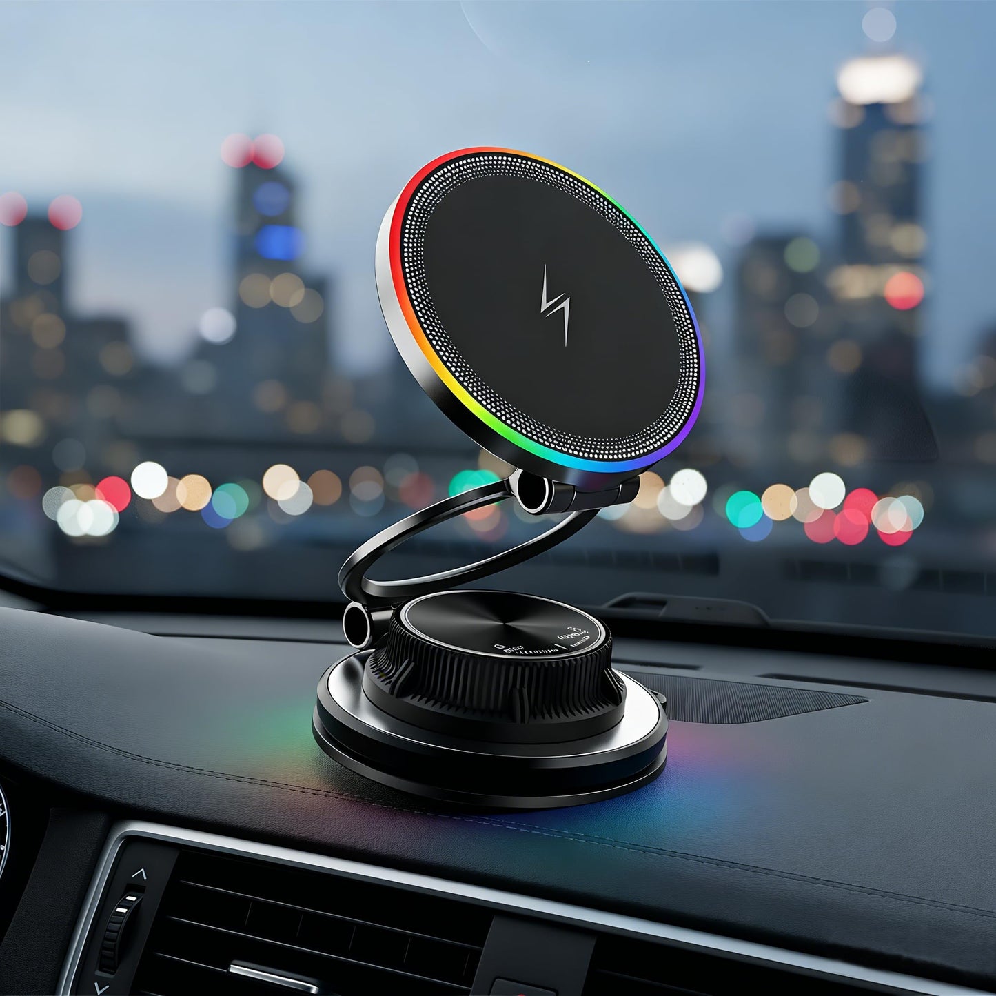 15W Fast Wireless Car Charger, Magnetic Dashboard Phone Holder, 360 Rotating Foldable Bracket, Compatible with MagSafe, Strong N52 Magnet & Gel Suction for iPhone17/16/15 pro and Samsung Smartphones